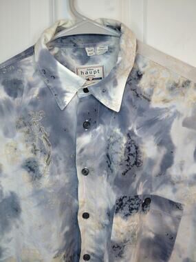 Haupt Germany Men’s Abstract Tie Dye Velour Button Down Shirt Size 39/40 15.5 M